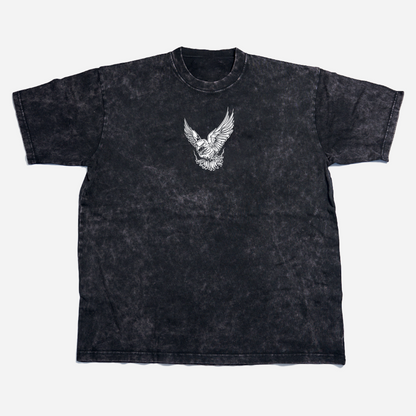 Washed black heavyweight Christian t-shirt with white dove chest print